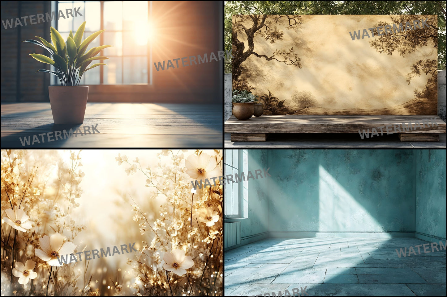 Vintage Sunlit Room Digital Backdrop, Wallpaper Backgrounds, Photography, Dreamy Photo Booth, High-Res Images