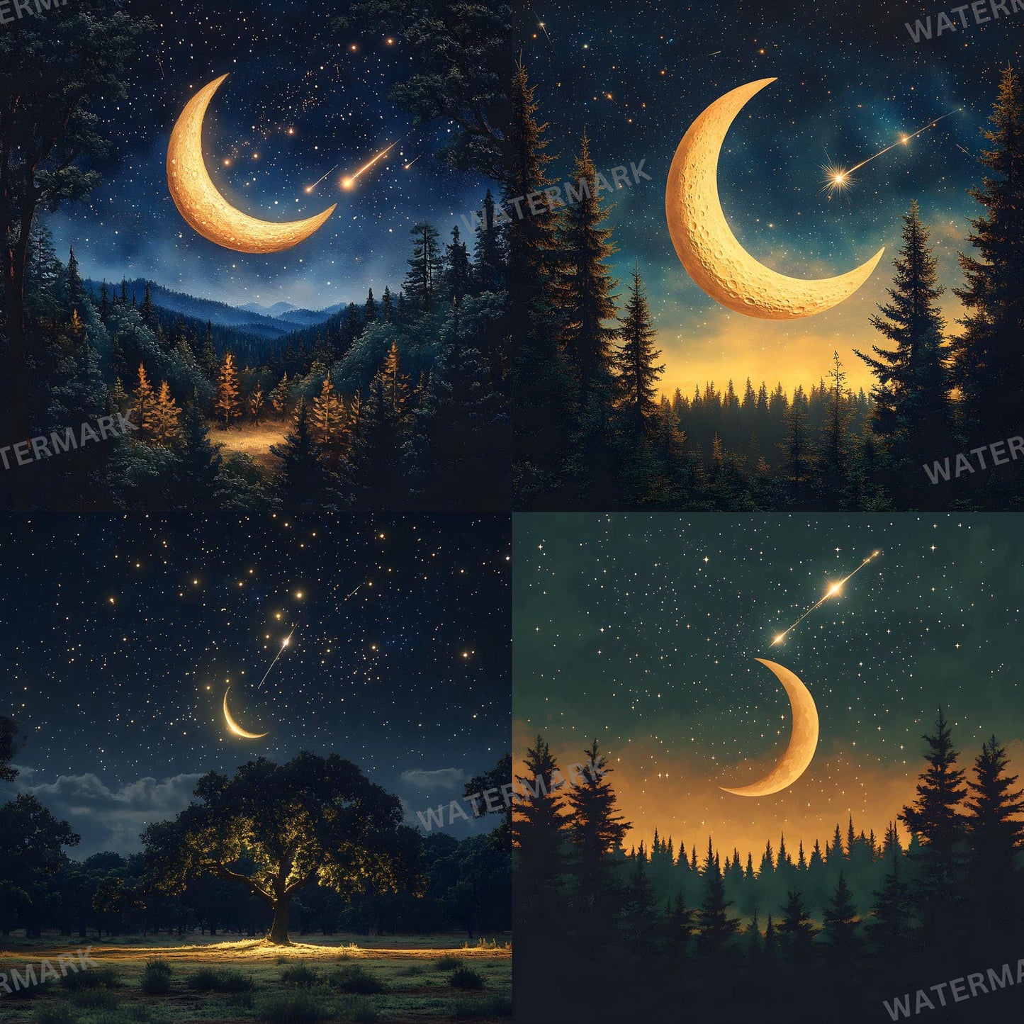 Crescent Moon Backdrops - Magical Night Sky Digital Backgrounds for Photography, Art Projects, and Creative Design