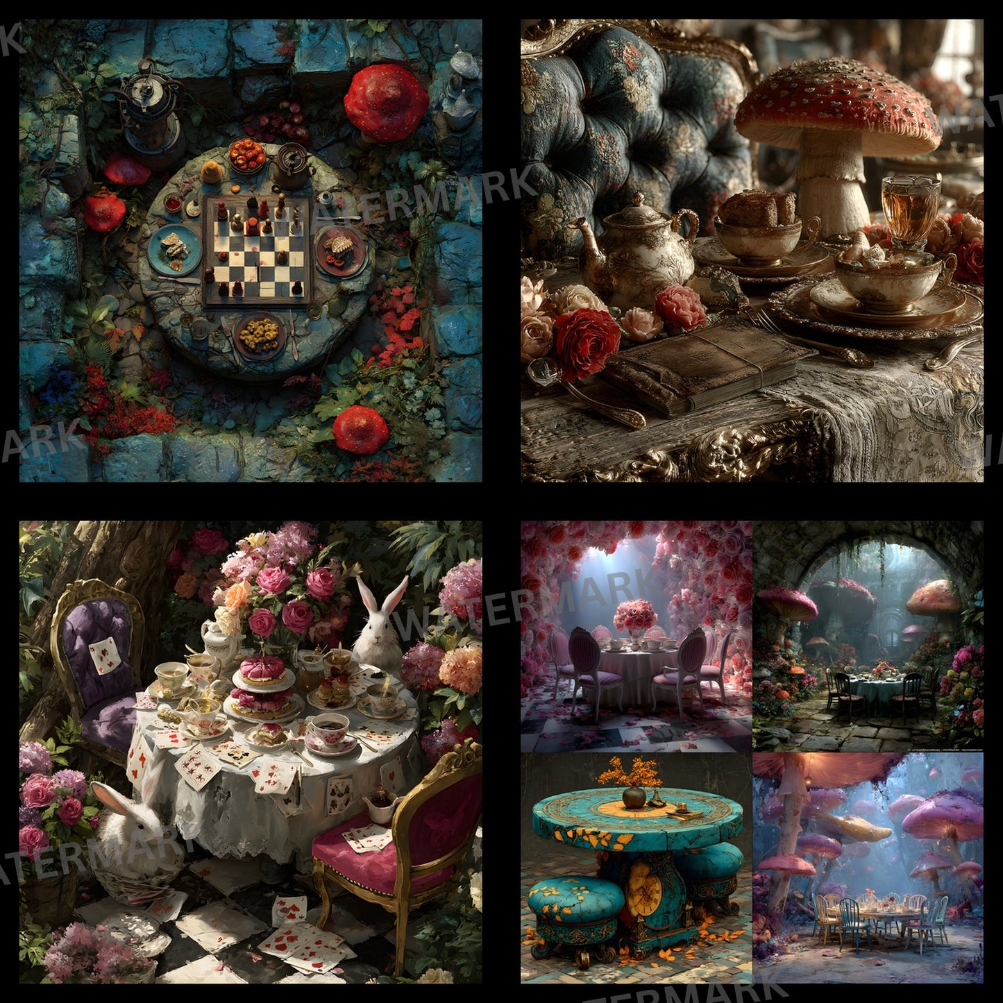 Alice in Wonderland Backdrop, Tea Party Background, Digital Download for Birthday, Photography Prop, Whimsical Photo Booth, Square Image