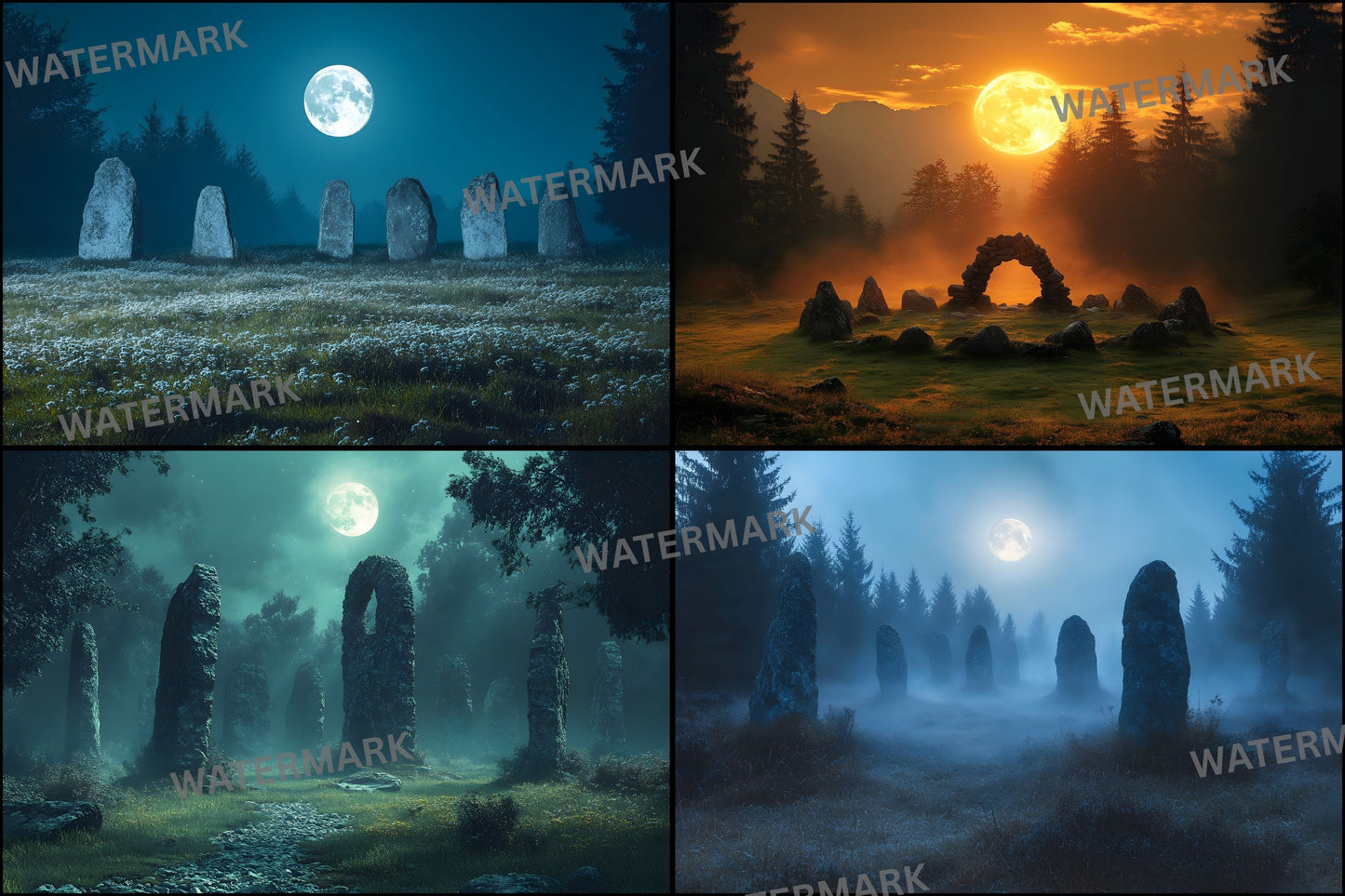 Ancient Stone Circle Digital Backdrop, Mystical Clearing Backgrounds for Photography, Fantasy Photo Overlays, Druid Ritual Scene