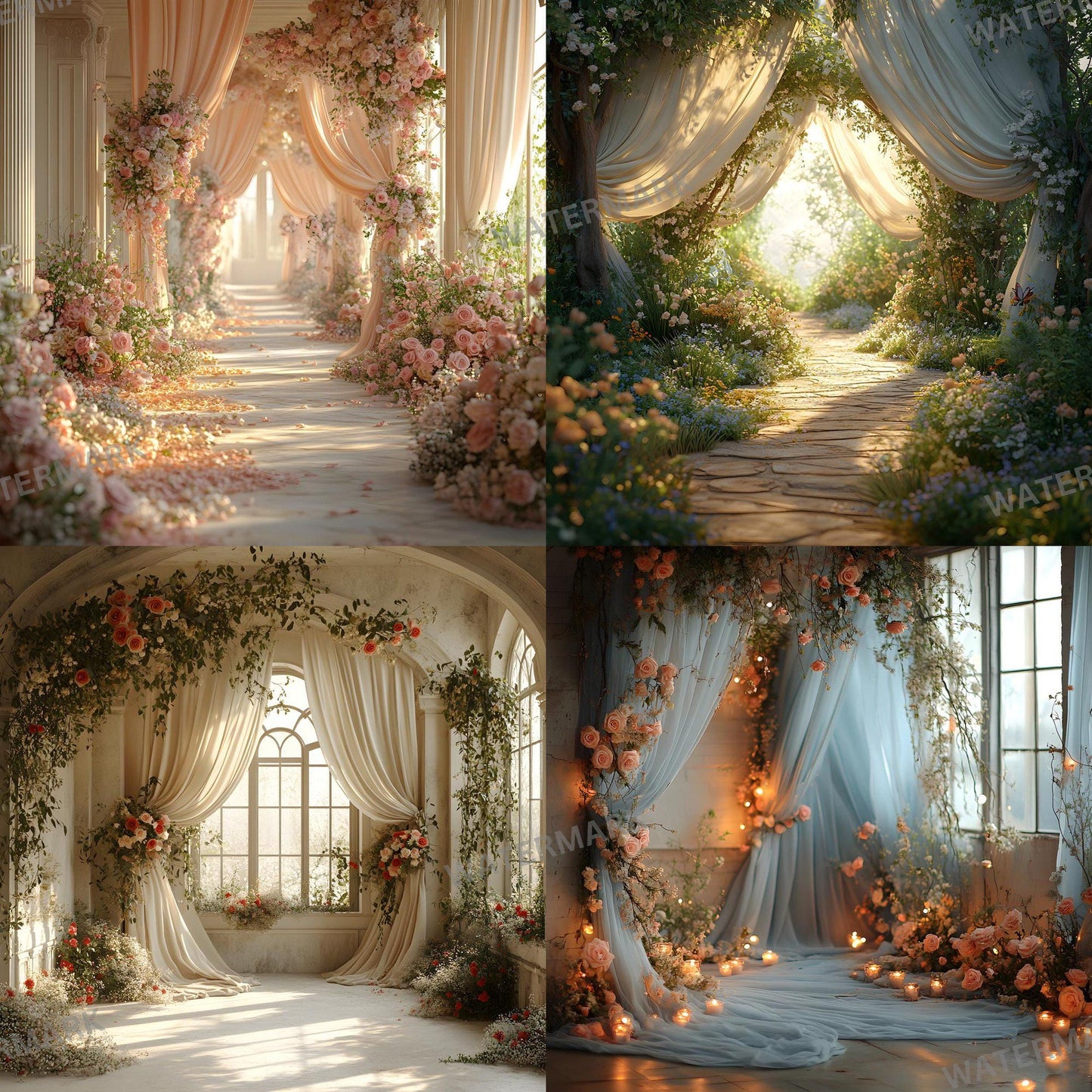 Fairytale Wedding Backdrops | Digital Backdrops for Weddings, Floral Backdrops, Photoshop Overlays, Wedding Photography, Floral Backdrops