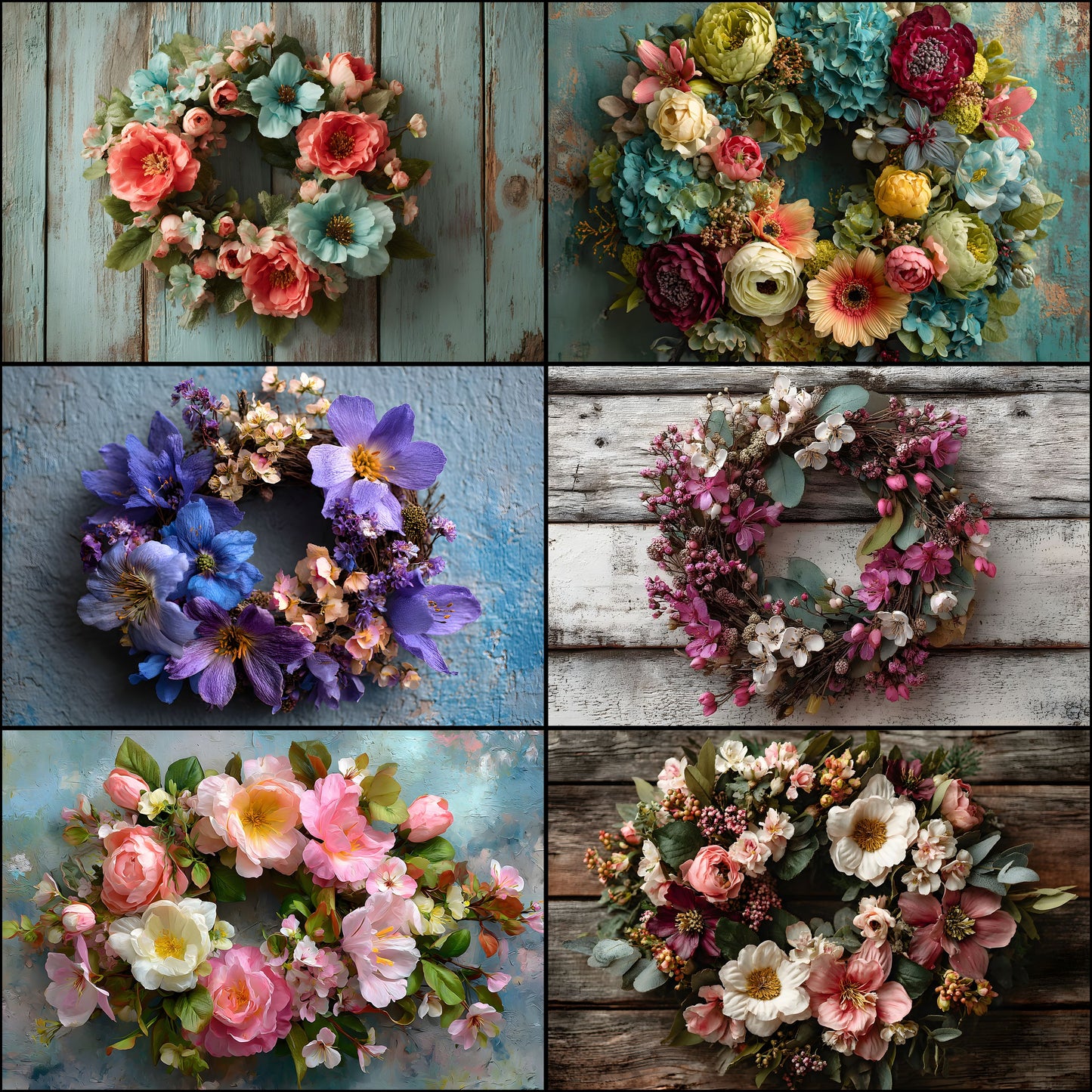 Newborn Digital Backdrop Floral Wreath, Baby Photography Background, Photo Prop, Infant Composite, Flower Circle, Fine Art Portrait Template