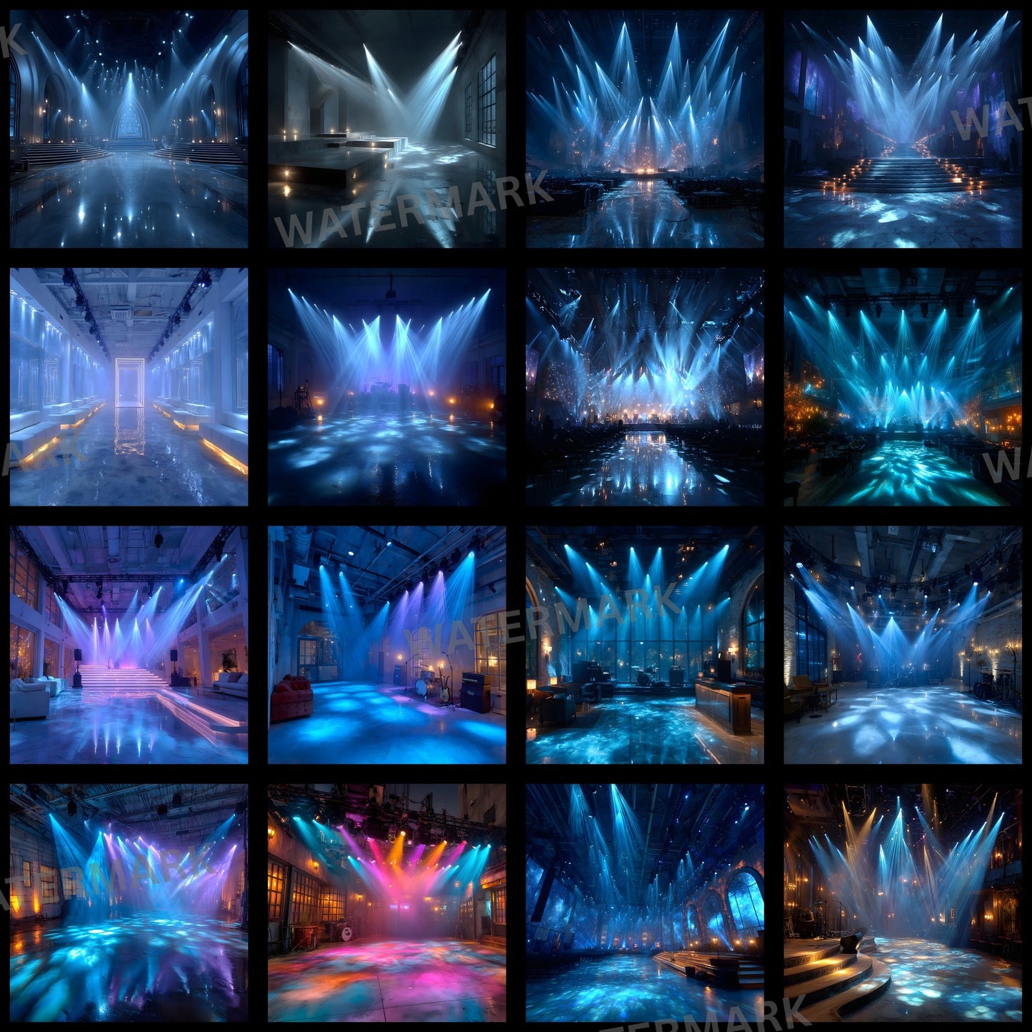 Blue Kpop Stage Digital Backdrop, Concert Background for Photography, Music Video Virtual Set, Square Photo Booth Prop, Idol Dance Performance
