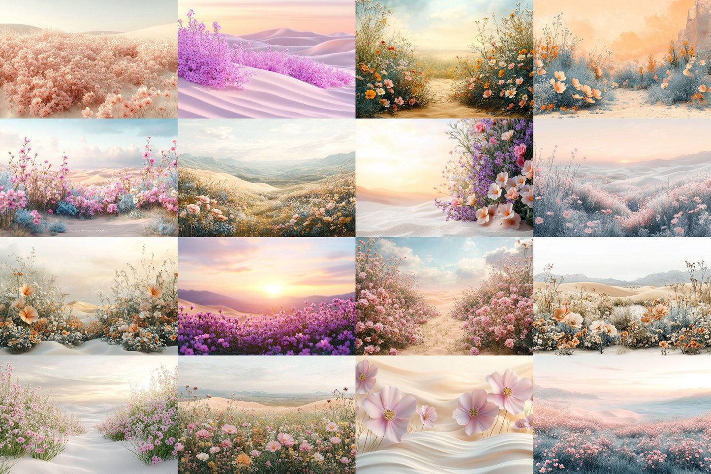 Modern Desert Bloom Backdrops, Boho Southwestern Digital Backgrounds, Pastel Floral Photography Props, Arid Landscape Composites