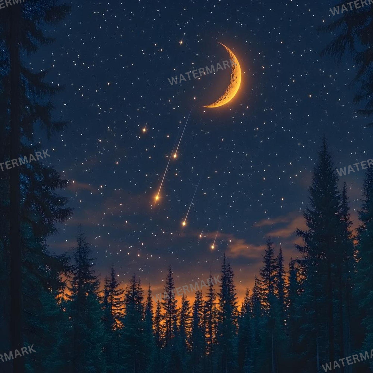 Crescent Moon Backdrops - Magical Night Sky Digital Backgrounds for Photography, Art Projects, and Creative Design