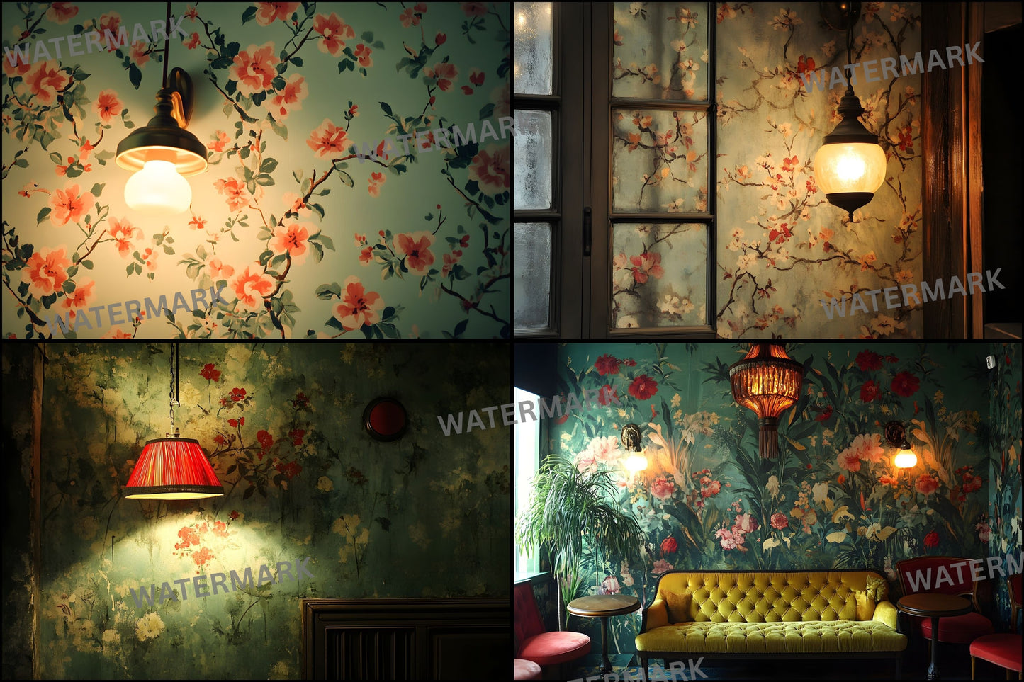 Vintage Wallpaper Room Digital Backdrop, Photography Backgrounds, Antique Interior Photo Prop, High-Res Image for Photographers
