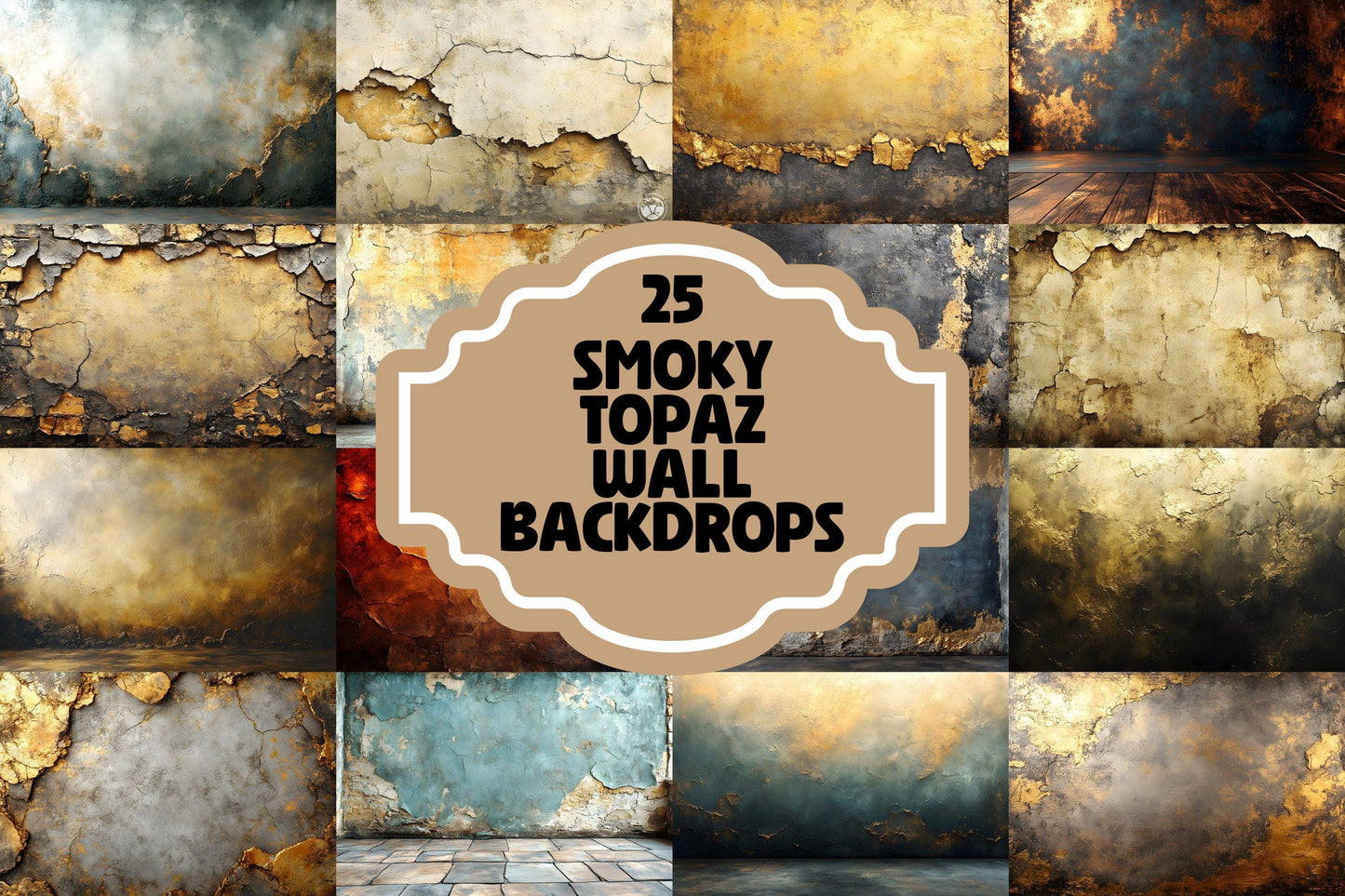 Smoky Topaz Wall Backdrops - Vintage Textured Digital Backgrounds