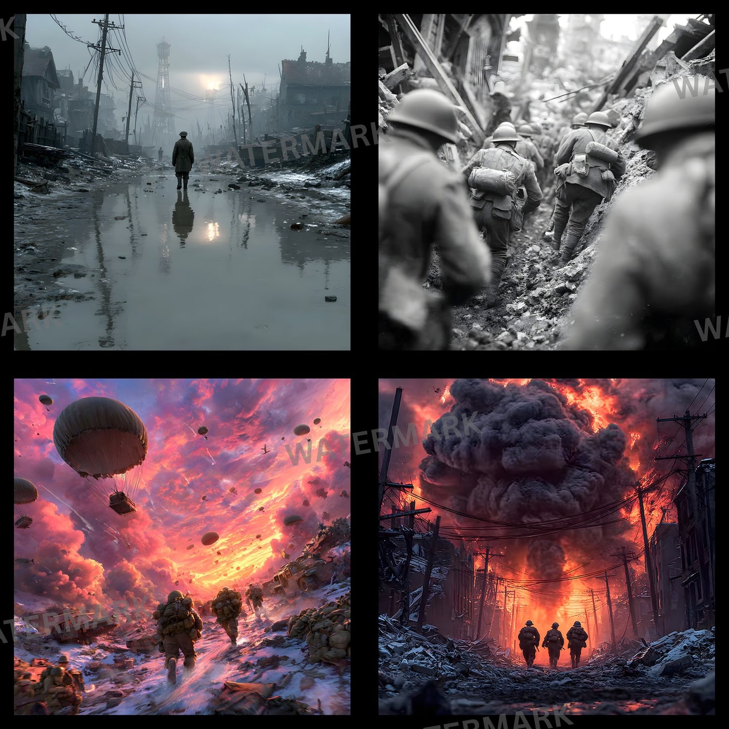 World War Battlefield Digital Backdrop, Grunge Photography Background, Military Photo Prop, for Social Media, Dramatic Scene Setter