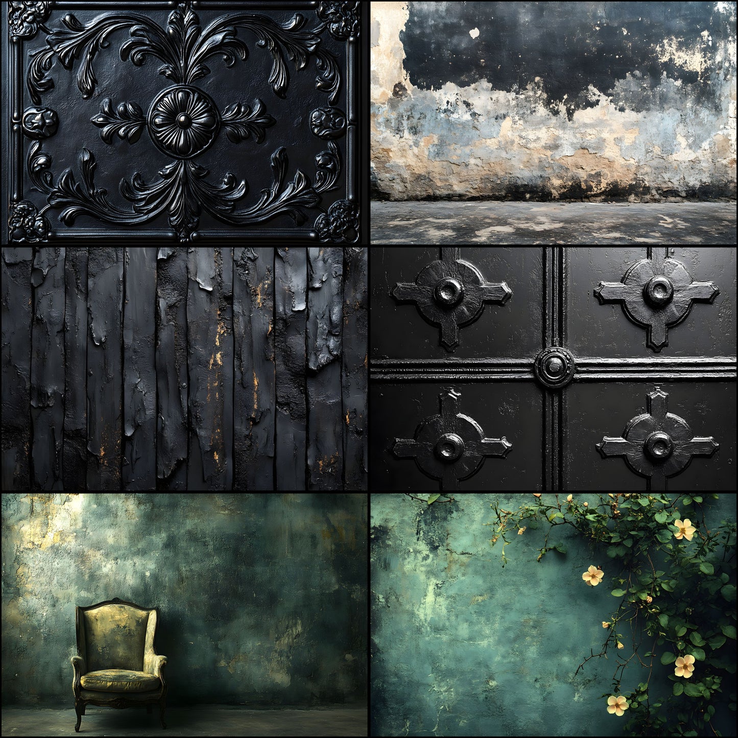 Vintage Black Textured Wall Digital Backdrop, Dark Moody Photography Background for Portrait, Fine Art Textures