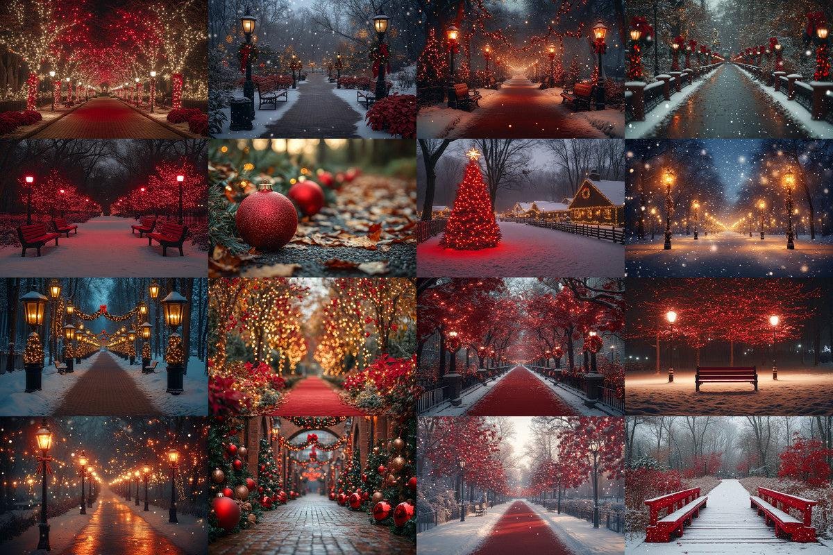 Christmas Park Scene Backdrops for Photography Overlay - Warm Inviting Aesthetic 00x00px