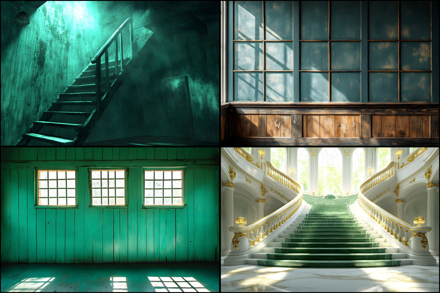 Royal Green Interior Digital Backdrop Set, Elegant Home Photography Backgrounds, for Stunning Visuals, High-Quality Images for Creative Projects