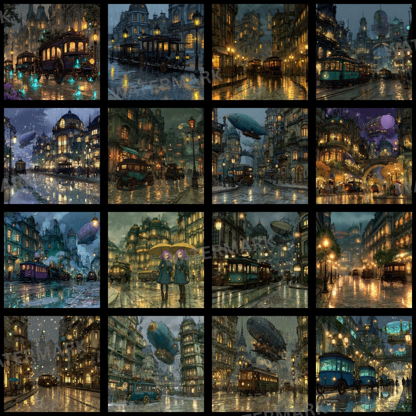 Anime Victorian Alchemical City Backdrop, Steampunk Digital Background for Cosplay, Fantasy Photography, Square Unique Alchemy Art, Printable Image