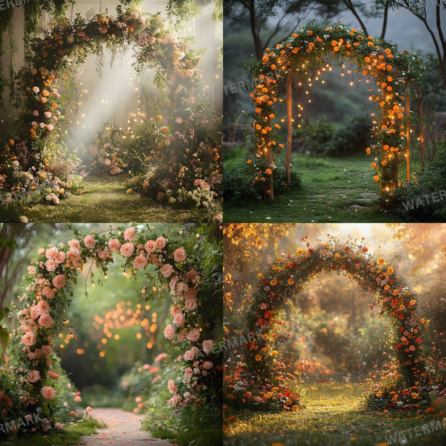 Bohemian Garden Backdrops, Magical Floral Archway Scenes for Weddings, Maternity, Parties, Floral Photography Background, Boho Backdrop