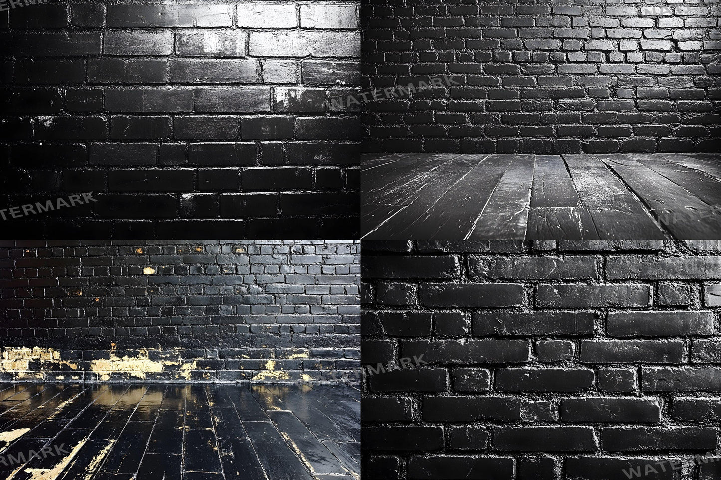 Sleek Black Brick Backdrops - Dark Urban, Industrial Texture, Moody Digital Backgrounds