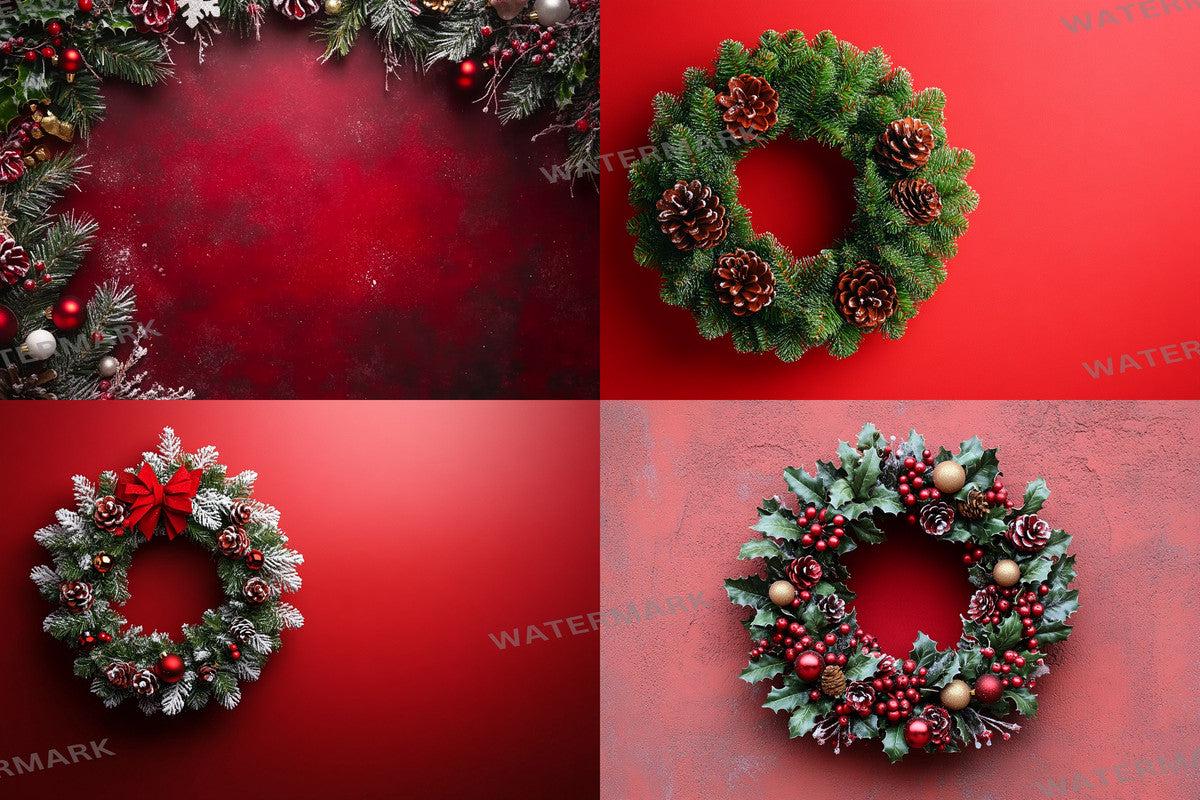 Christmas Wreath Scene Backdrops - Festive Holiday Photo Overlays for Digital Artists Photographers 00x00px PNGs Commercial Use
