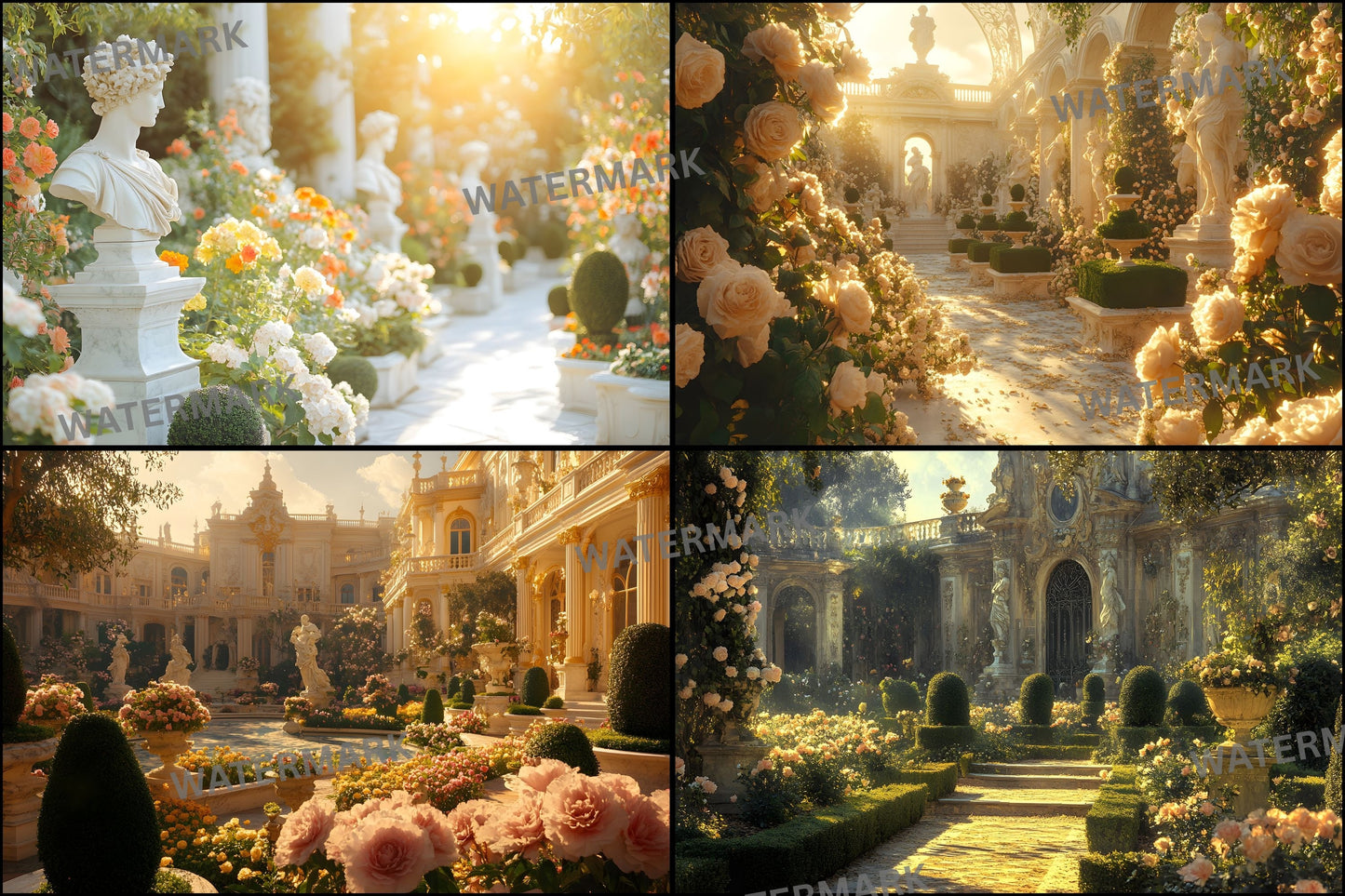 Baroque Garden Digital Backdrop Set, Topiary Photography Backgrounds, Lush Photo Overlays, Elegant Portrait Photography