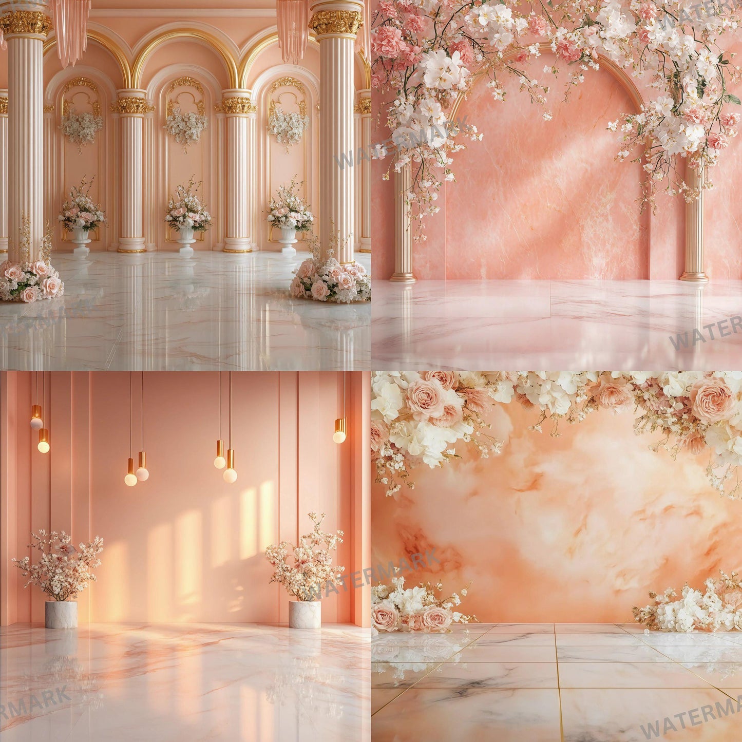 Photography Studio Backdrops, Elegant Floral Backgrounds, Peach and Cream Tones, Digital Props for Photoshoots and Creative Projects
