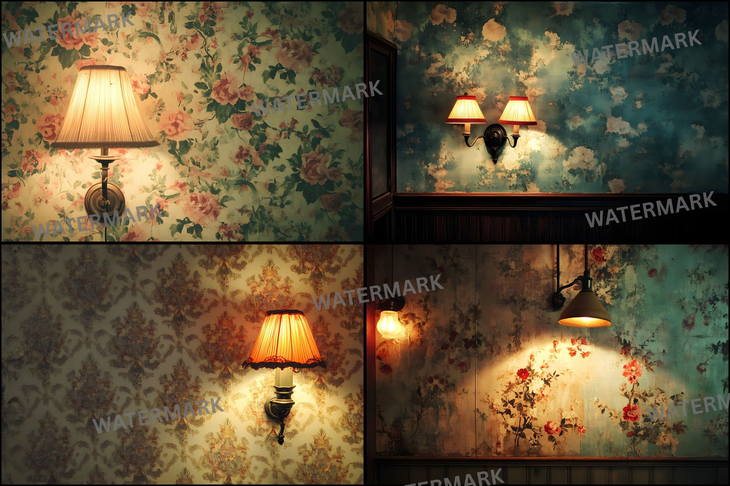 Vintage Wallpaper Room Digital Backdrop, Photography Backgrounds, Antique Interior Photo Prop, High-Res Image Download
