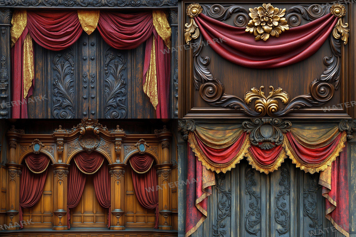 Antique Carved Panels Digital Backdrops - 3High-Resolution PNGs 00x00px for Photography - Commercial Use Allowed