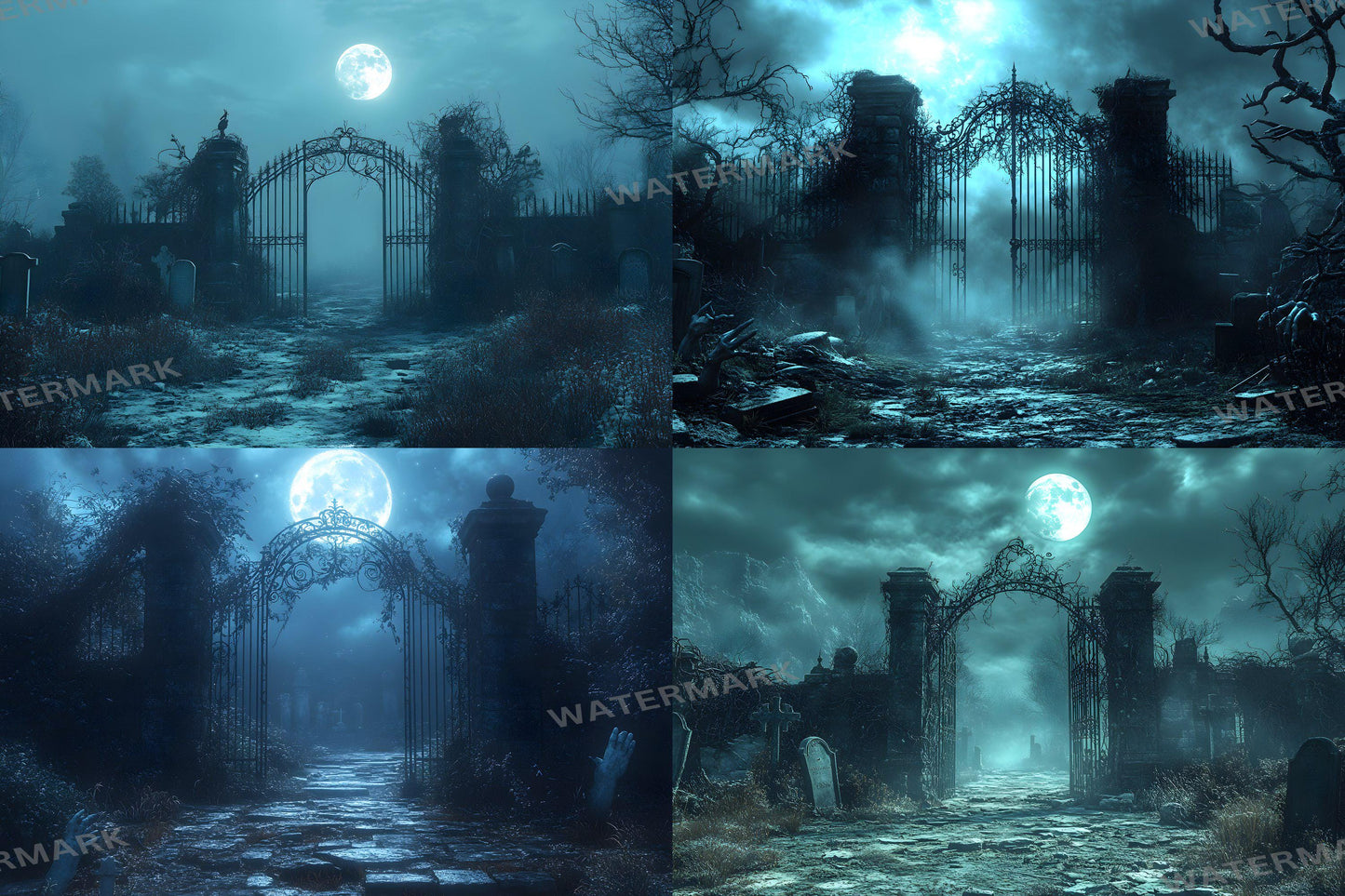 Spooky Graveyard Gate Backdrop | Gothic Digital Background | Halloween Photography Scene