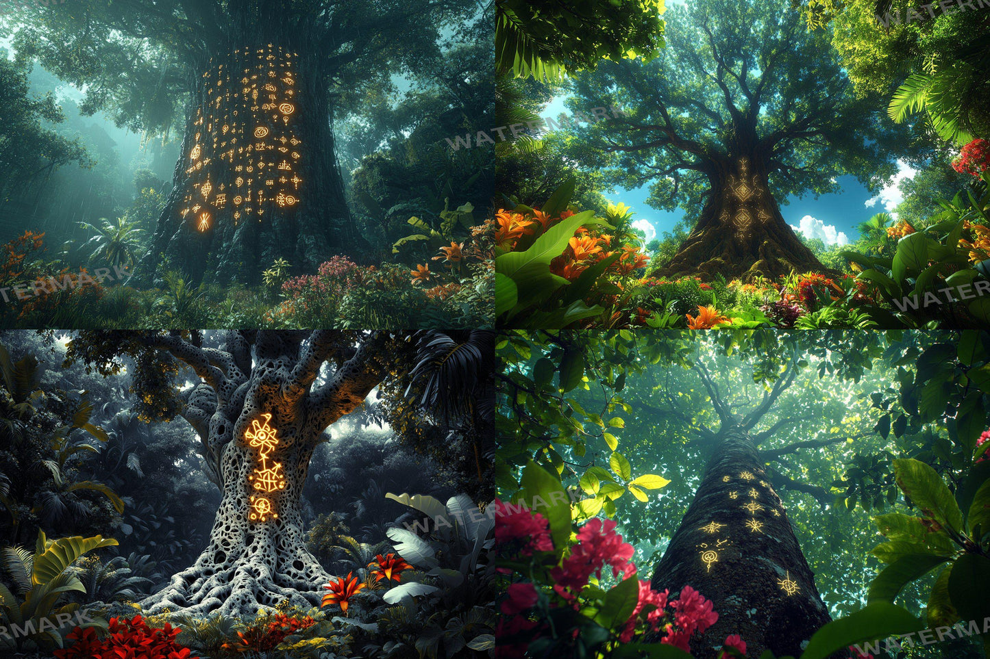 Amazonian Spirit Tree Digital Backdrops, Mystical Jungle Photography Backgrounds, Enchanted Rainforest Scenery - Magical Tree Backgrounds