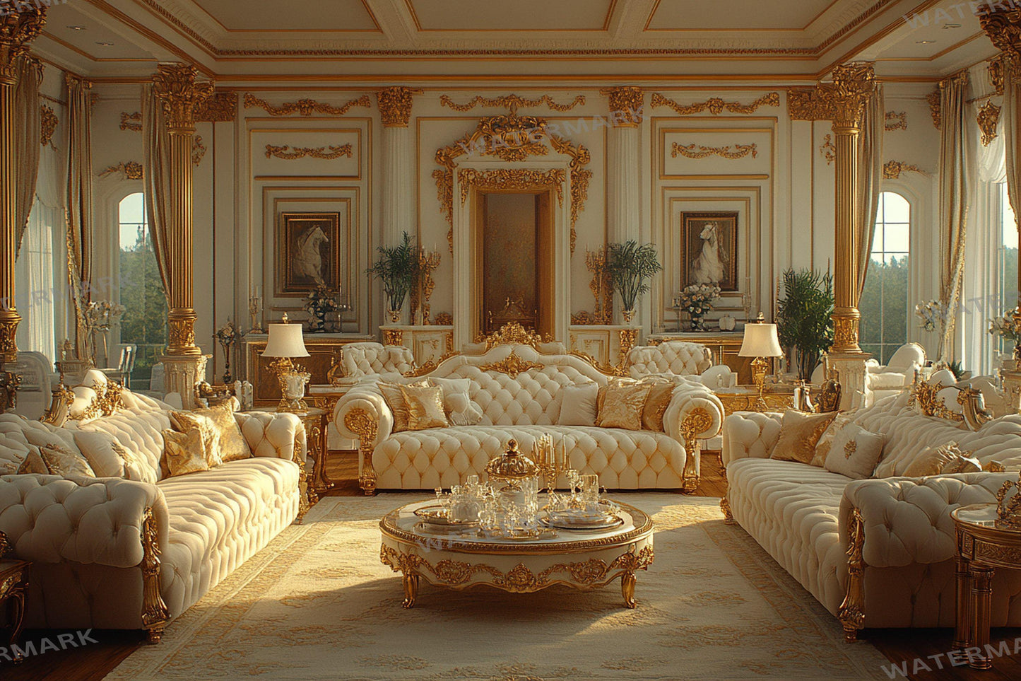 Luxurious Baroque Gold Backdrops Featuring Ornate Interiors, Elegant Palaces, and Opulent Decorative Styles, Baroque Regal Room Backdrops