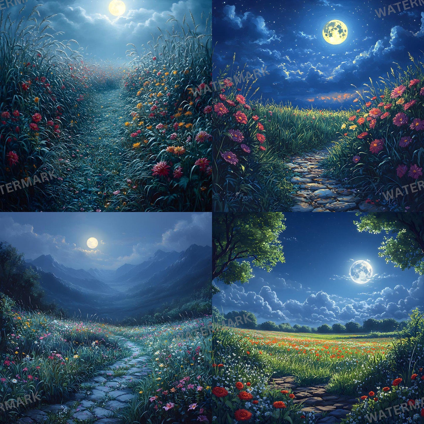Captivating Moonlit Field Photoshop Composite, Magical Landscape Overlays, Fantasy, Nature & Surreal Photography, Visual Story Background