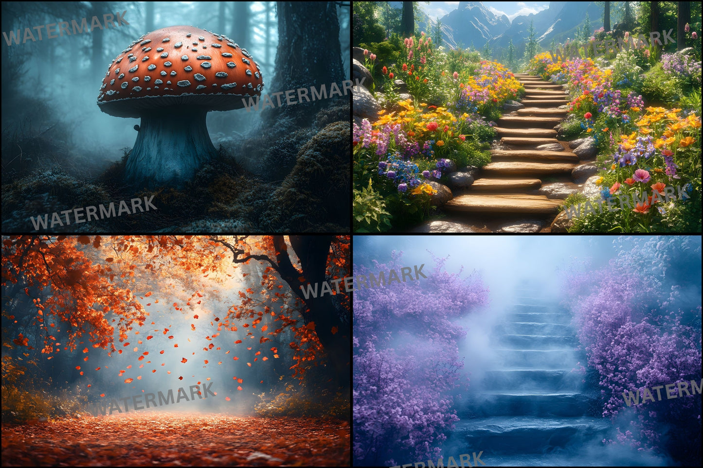 Alice in Wonderland Backdrop Set, Fantasy Storybook Digital Backgrounds for Photography, Whimsical Party Photo Booth, Images
