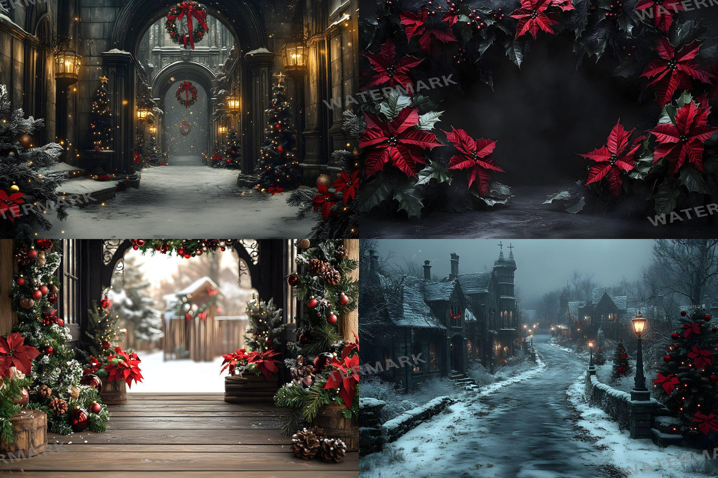 Gothic Christmas Backdrops, Black Christmas Backdrop, Gothic Festive Dark Hue Christmas Photography Backgrounds, Photoshop - 3:2 Ratio