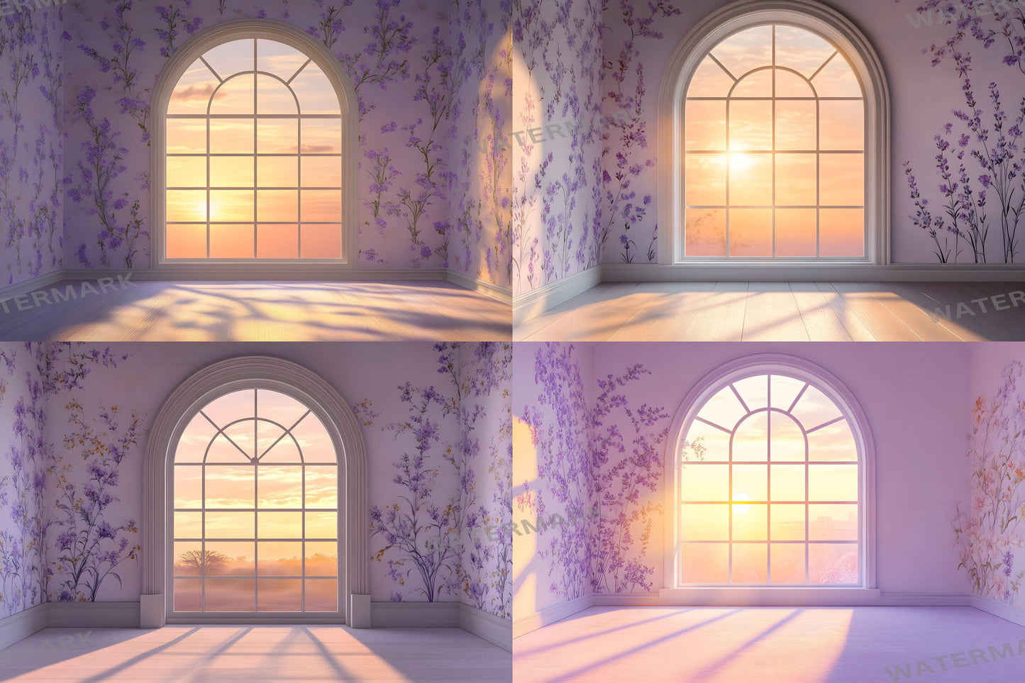 Floral Twilight Glow Backdrops, Soft Romantic Backgrounds, Maternity Backdrop, Photoshop Overlays - Window Backdrops - Sunset Backdrops