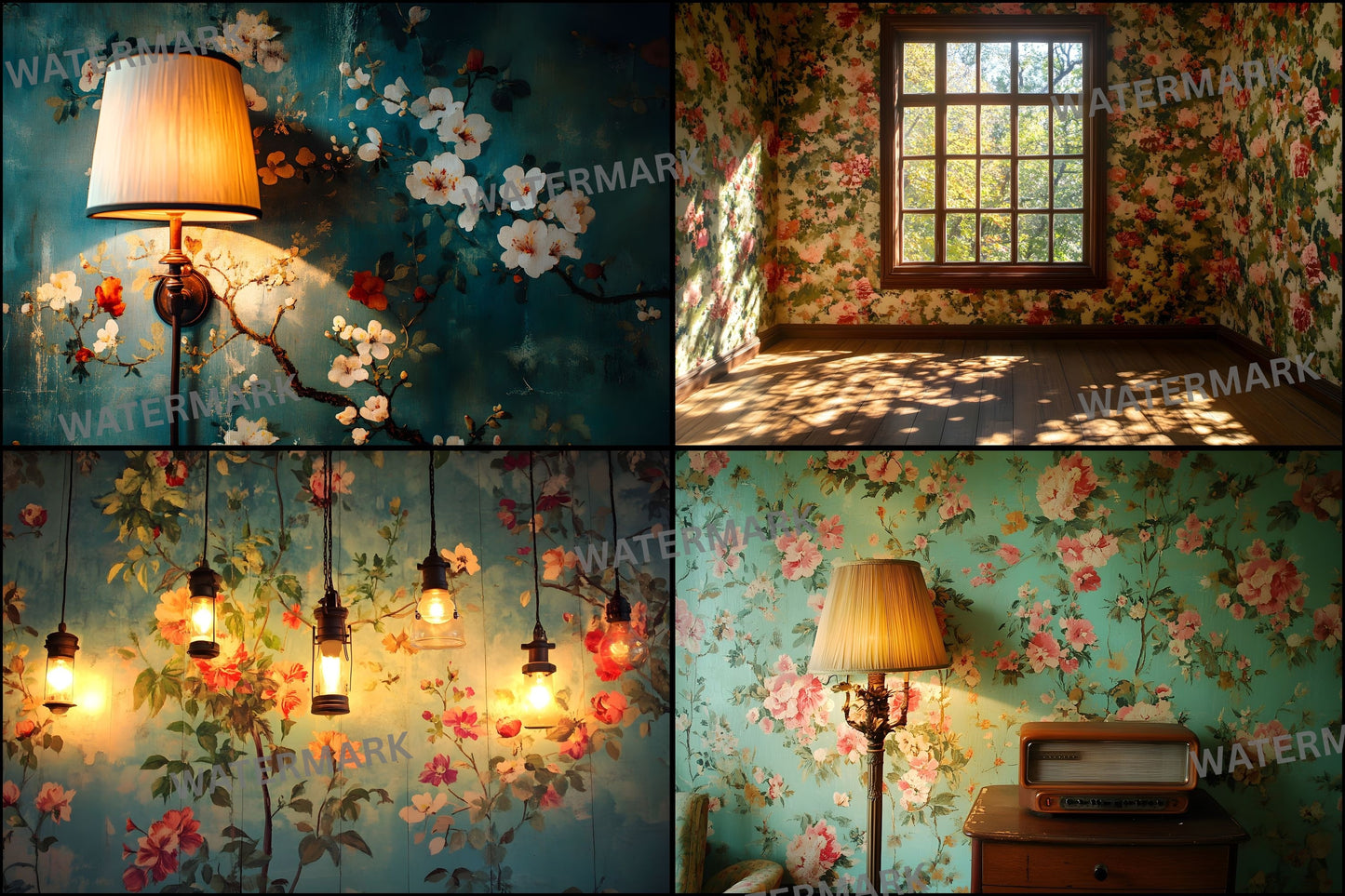 Vintage Wallpaper Room Digital Backdrop, Photography Backgrounds, Antique Interior Photo Prop, High-Res Image Download