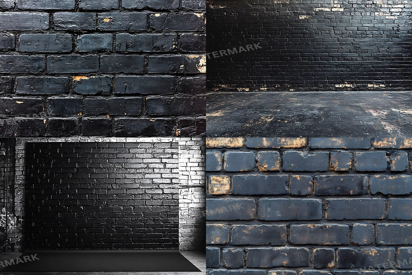 Sleek Black Brick Backdrops - Dark Urban, Industrial Texture, Moody Digital Backgrounds