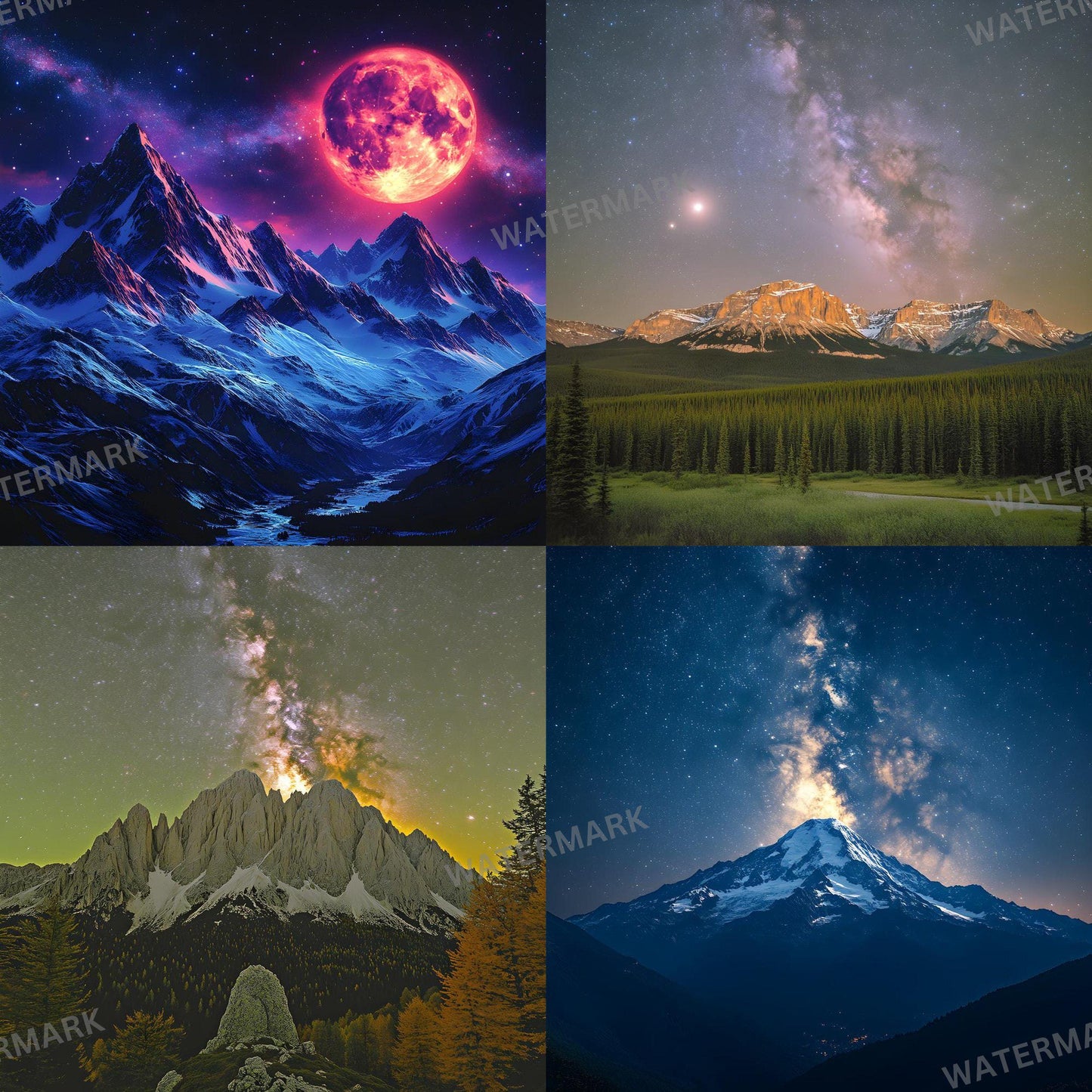 Celestial Moonlit Photography Backdrops - Lunar Landscapes, Starry Peaks, Radiant Moons, Twilight Skies, Nightfall Mountain Backgrounds