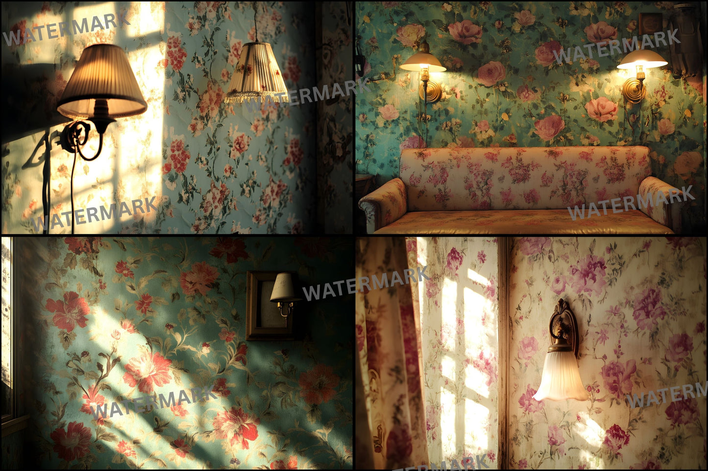 Vintage Wallpaper Room Digital Backdrop, Photography Backgrounds, Antique Interior Photo Prop, High-Res Image for Photographers
