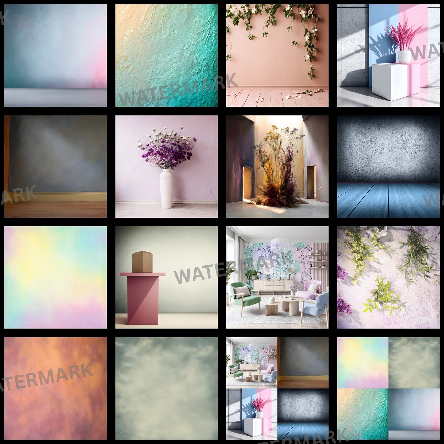 Pastel Photography Backdrop, Textured Wall Digital Background, Vignette Portrait Prop, Square Format for Social Media, Soft Colors Photo Booth