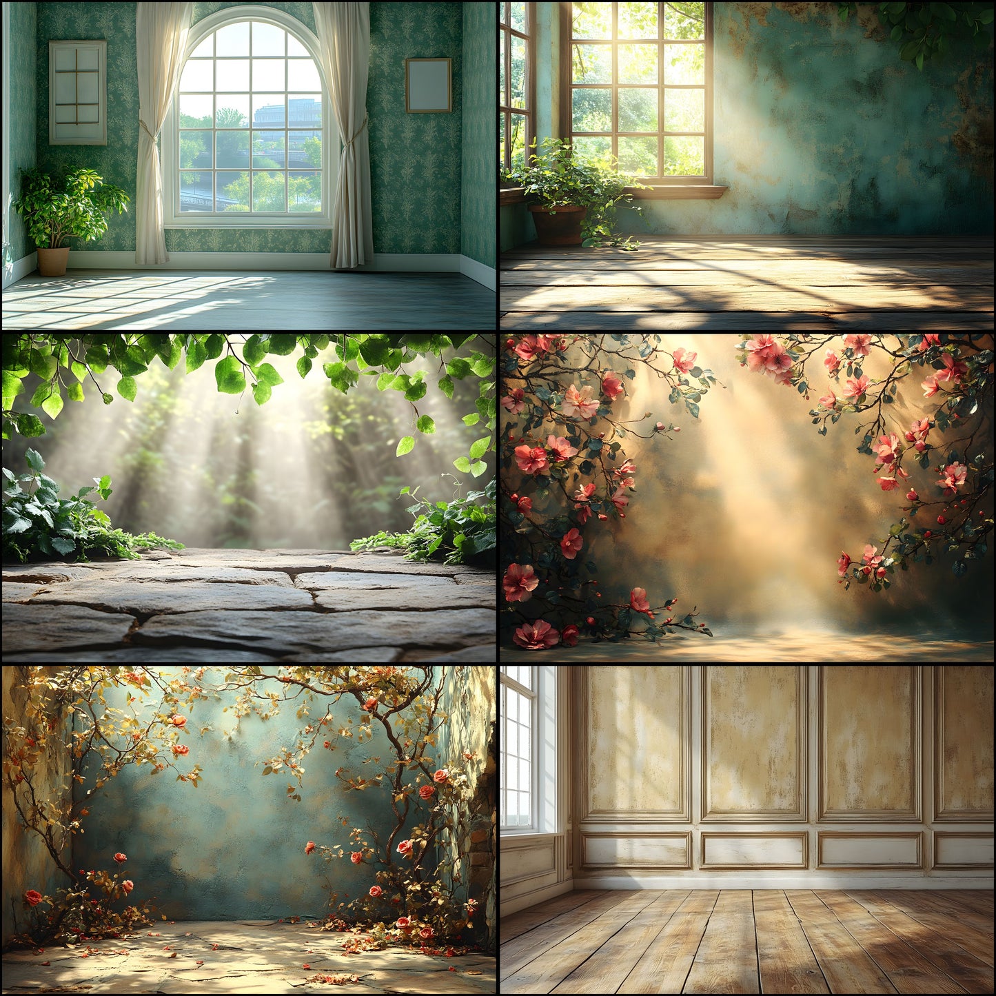 Vintage Sunlit Room Digital Backdrop, Wallpaper Backgrounds, Photography, Cozy Interior Scene, Photo Prop, Dreamy Light