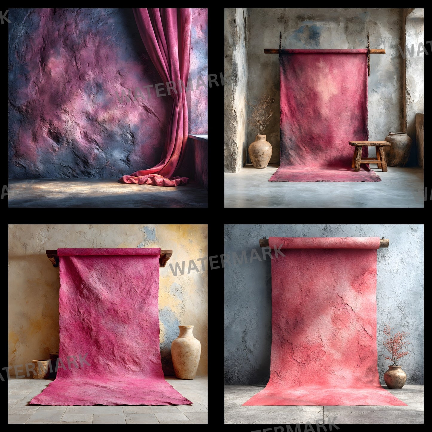 Abstract Pink Photography Backdrop, Painted Canvas Texture Digital Background for Portrait, Square Photo Booth Prop, Artistic Newborn Cake Smash