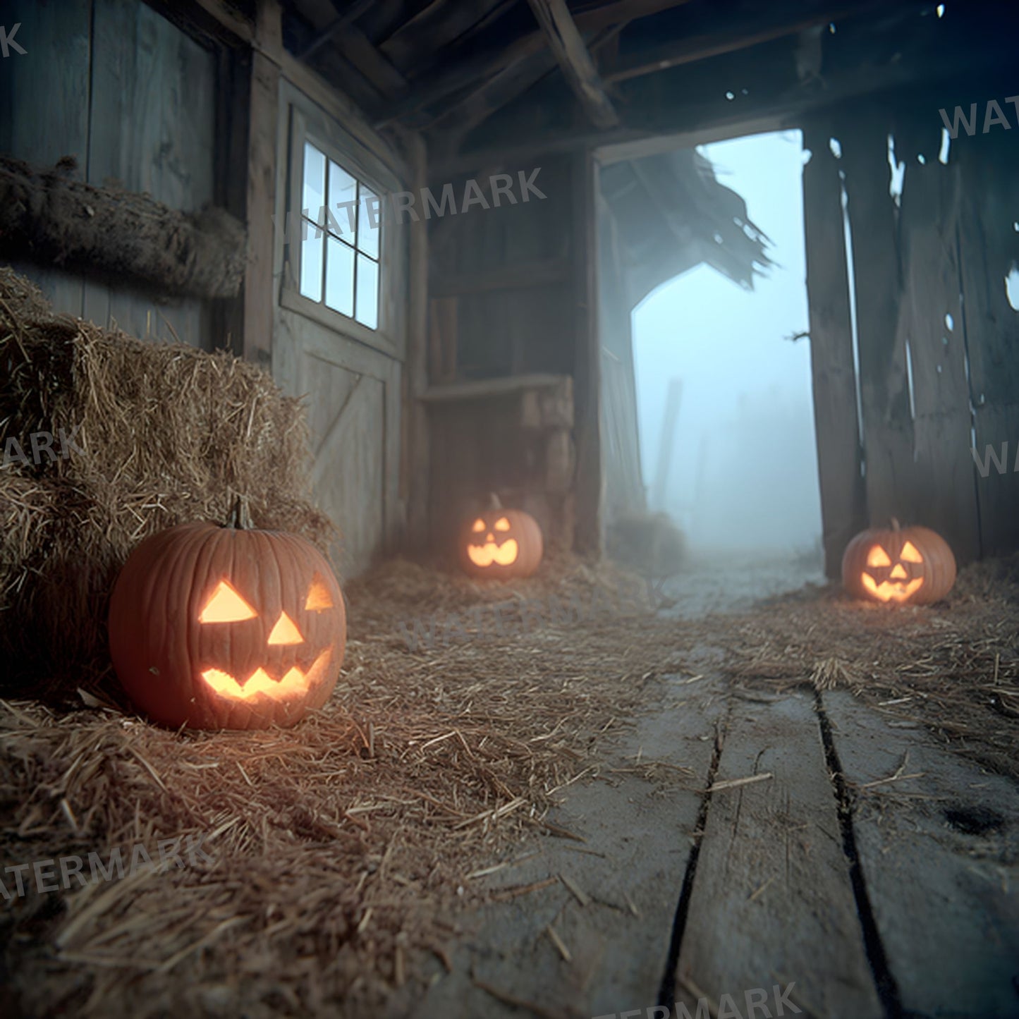 Midnight Abandoned Barn Loft Digital Backdrop, Square Photography Background, Spooky Photo Overlay, Grunge Texture, Eerie Scene, Fantasy Art, SQBD