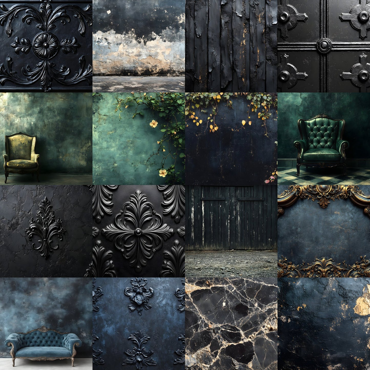 Vintage Black Textured Wall Digital Backdrop, Dark Moody Photography Background for Portrait, Fine Art Textures