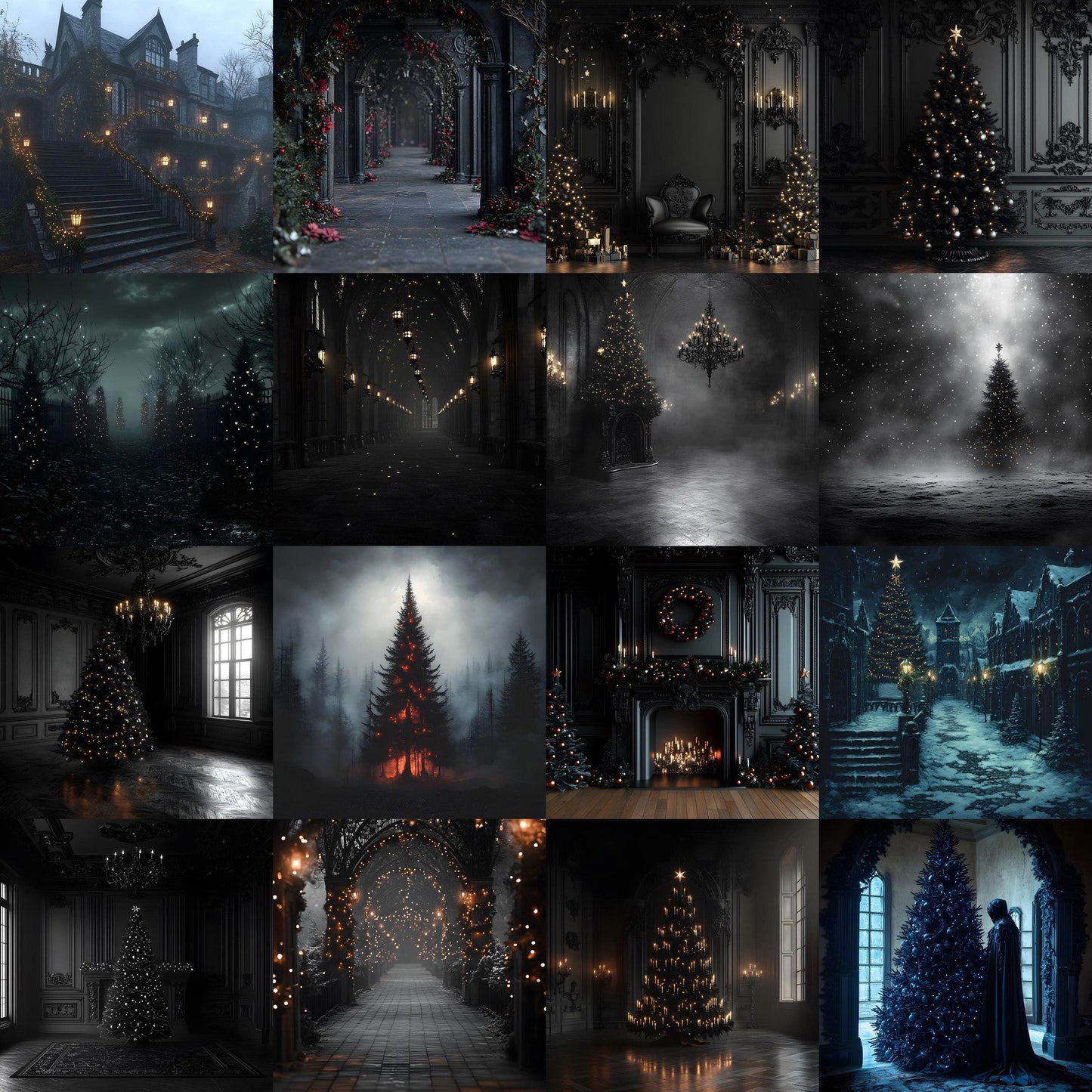 Gothic Christmas Backdrops, Digital Backdrop, Santa Christmas Backdrop, Gothic Dark Festive Digital Download Black Christmas Backgrounds
