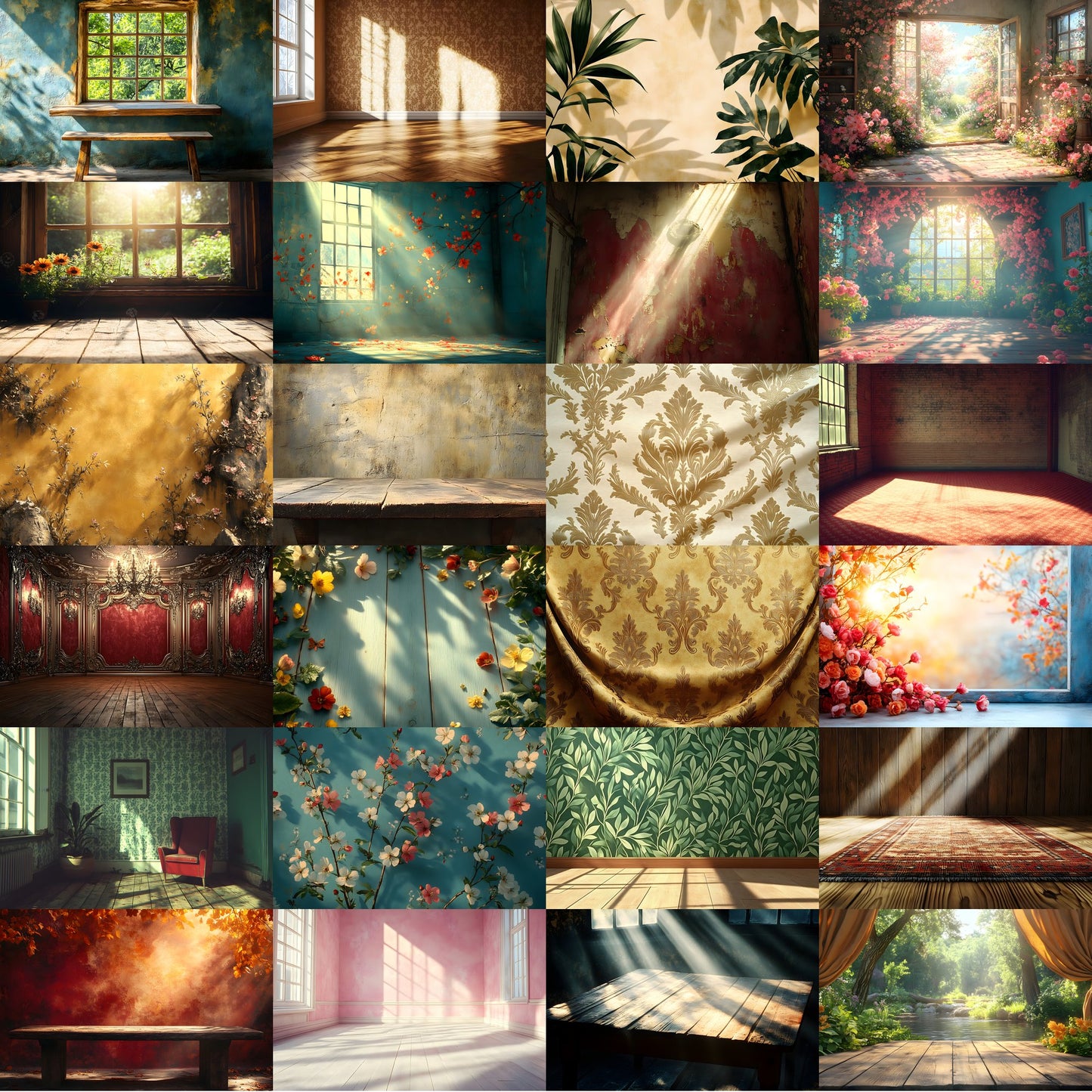 Vintage Sunlit Room Digital Backdrop, Wallpaper Backgrounds, Photography, Dreamy Photo Booth, High-Res Images, Scenic Photography