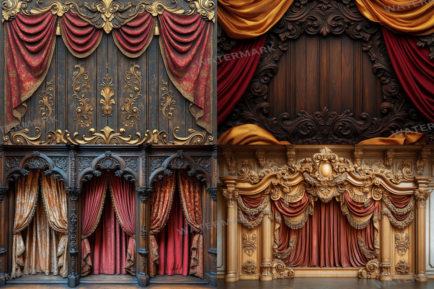 Antique Carved Panels Digital Backdrops - 3High-Resolution PNGs 00x00px for Photography - Commercial Use Allowed