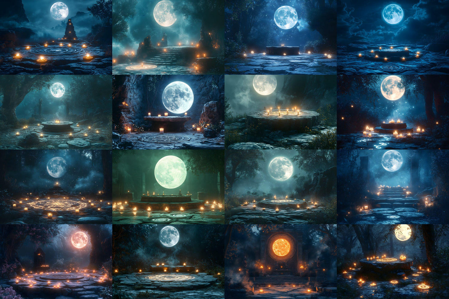 Moonlit Spellcasting Backdrops, Mystical Night Magic Circles, Enchanted Landscapes, Sorcerer Aesthetic, Digital Fantasy Backgrounds