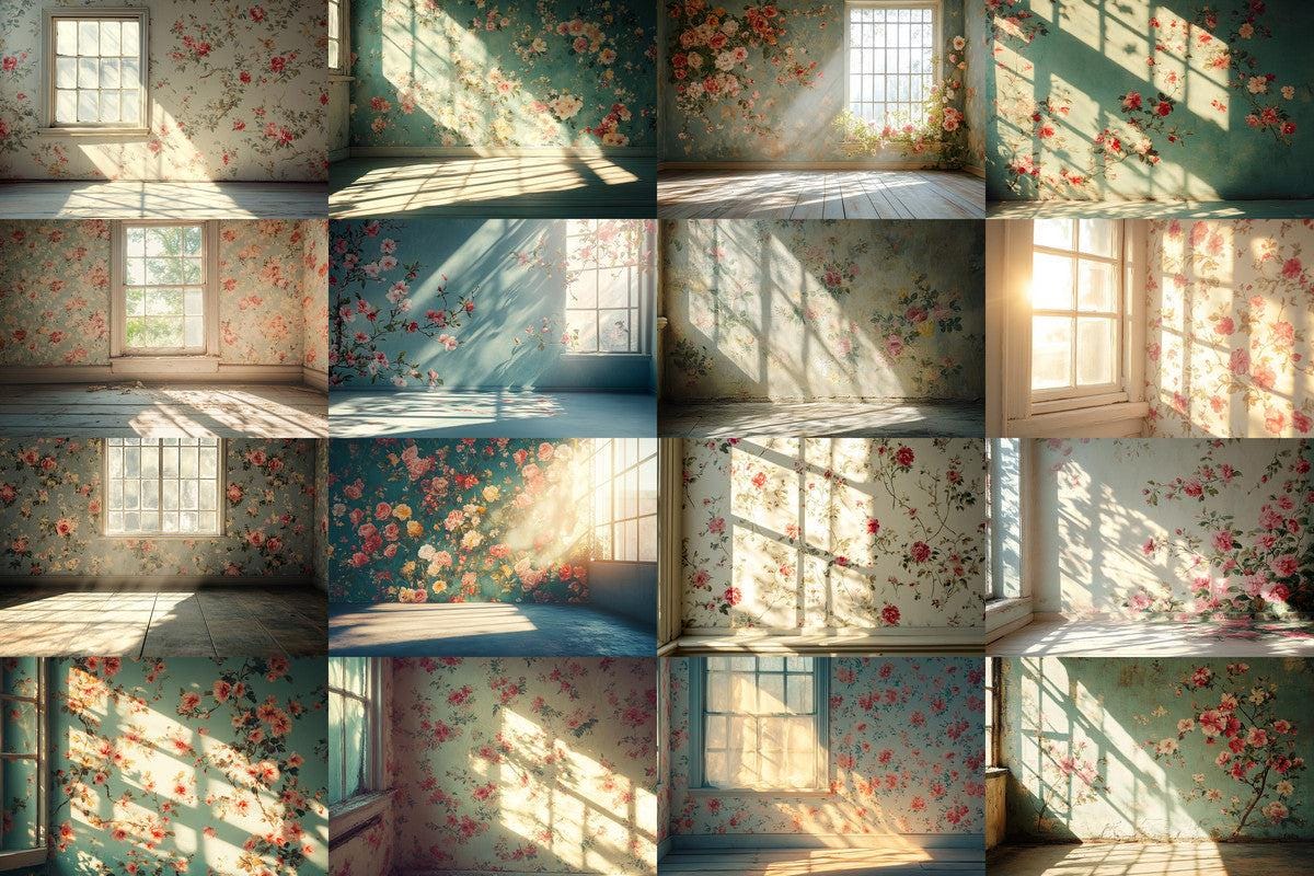 Vintage Floral Wallpaper Backdrops - Textured PNG Designs for Digital Artists Photographers Designers