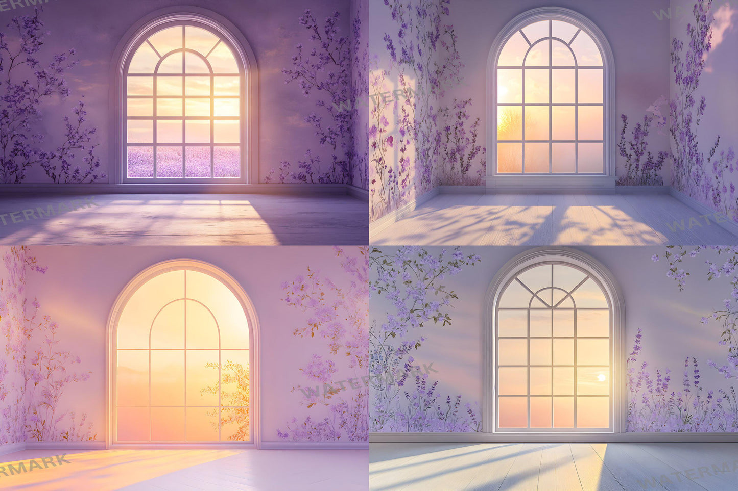 Floral Twilight Glow Backdrops, Soft Romantic Backgrounds, Maternity Backdrop, Photoshop Overlays - Window Backdrops - Sunset Backdrops