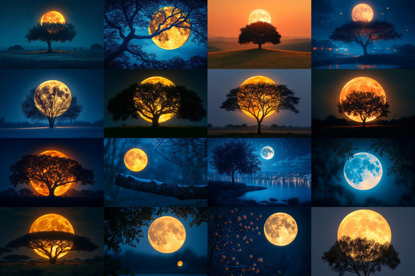 Full Moon Backdrops | Lunar Night Sky Digital Backgrounds | Moonlight Scene Photography | Witchy Halloween Moon | Photoshop Composite