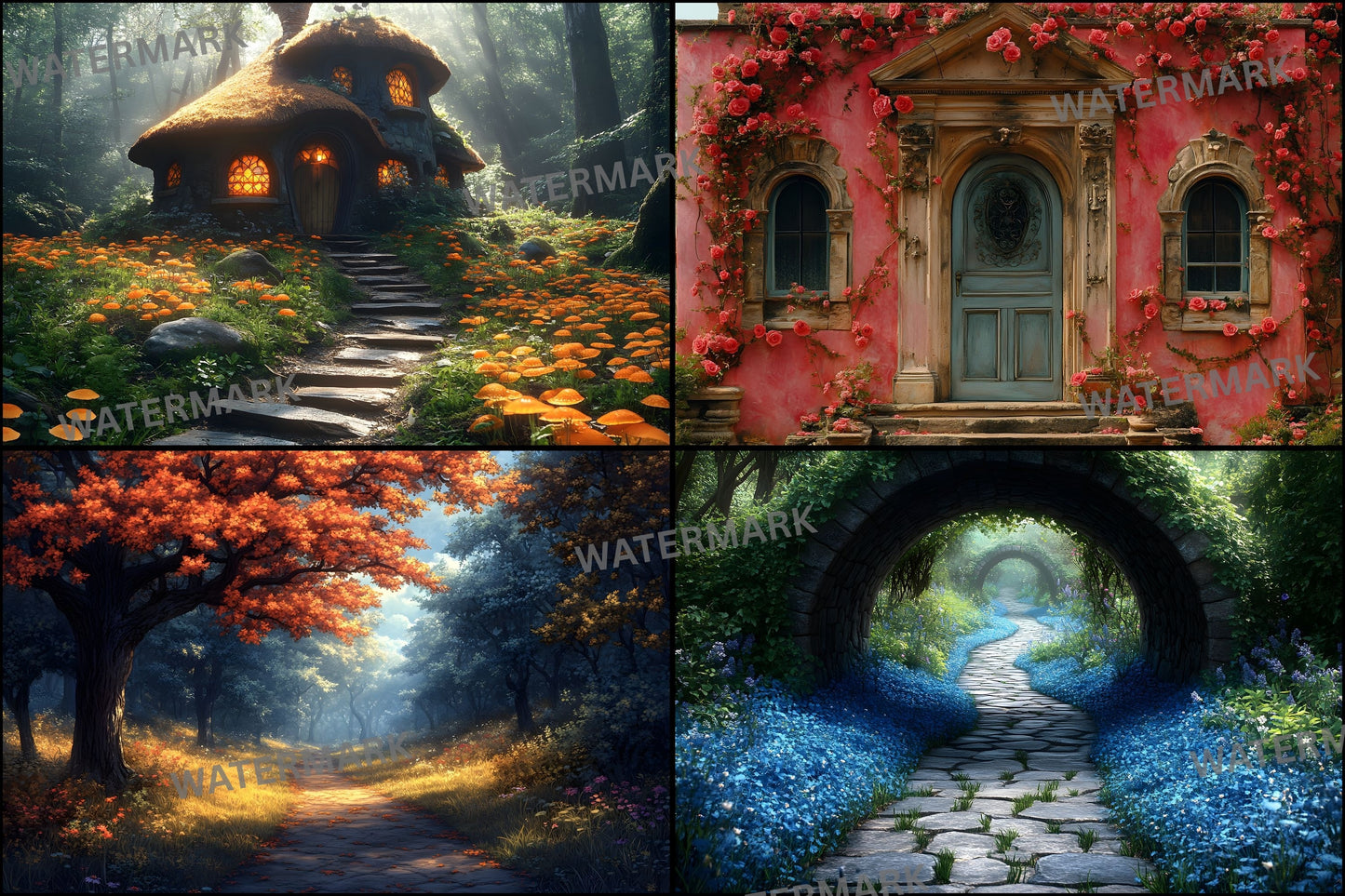 Alice in Wonderland Backdrop Set, Fantasy Photography Backgrounds, Digital Download for Newborns, Kids, and Storybook Theme Photoshoots