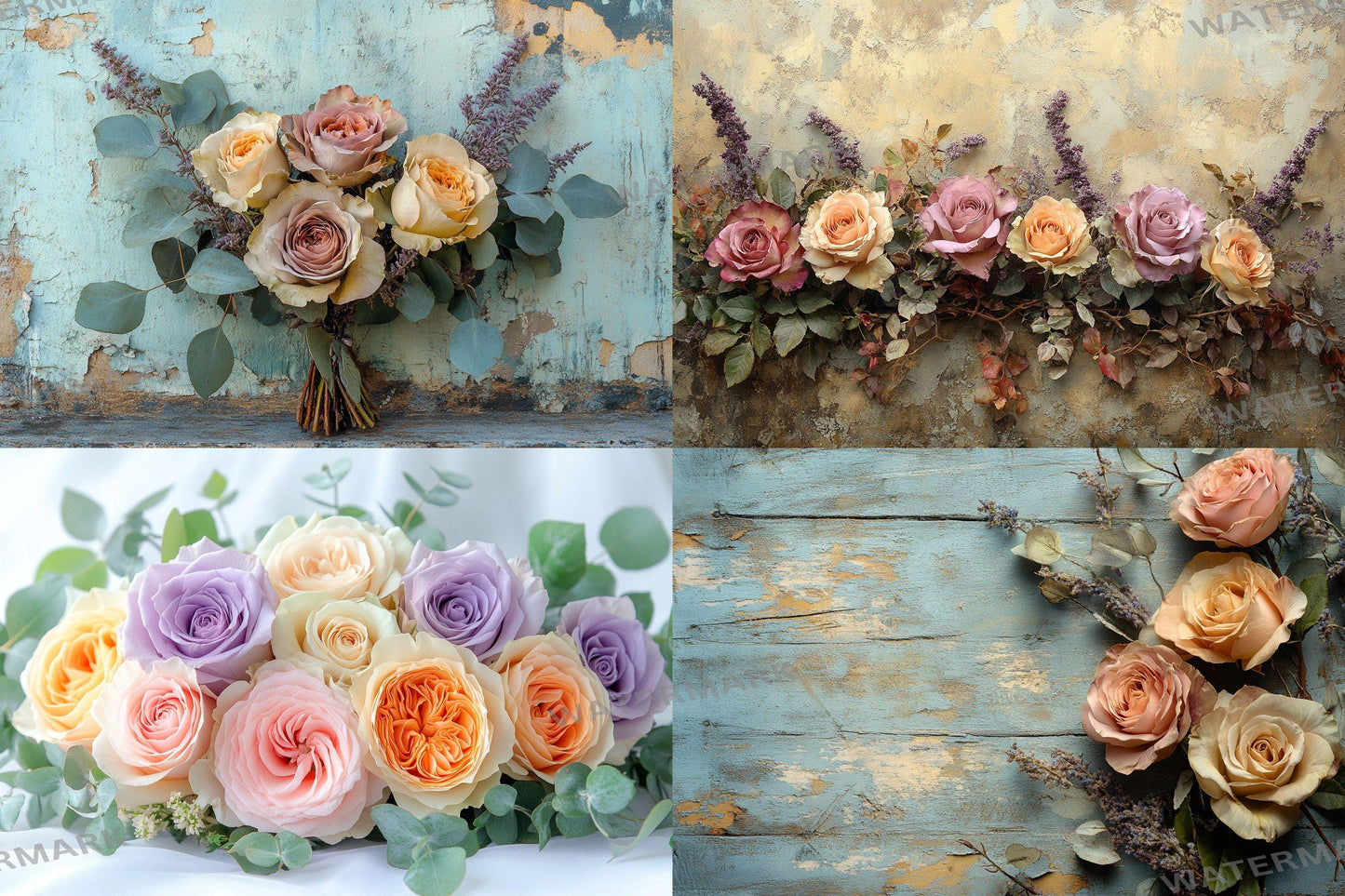Vintage rose bouquet digital backdrops, floral PNG overlays, shabby chic photography backgrounds, pink flower scene composite props
