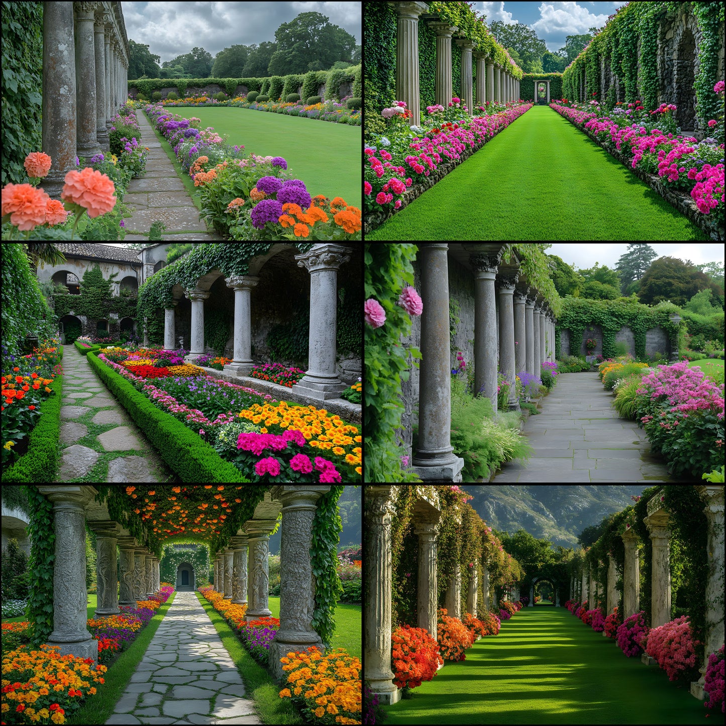Baroque Garden Stone Columns Digital Backdrop, Photography Background Fairytale Photo Prop, Fantasy Portrait