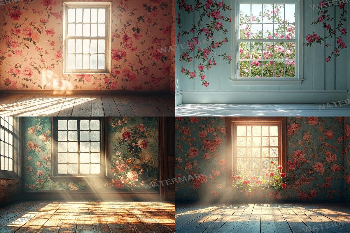 Vintage Floral Wallpaper Photography Backdrops - Textured Digital Art Aesthetic for Artists Designers - 00x00px PNGs